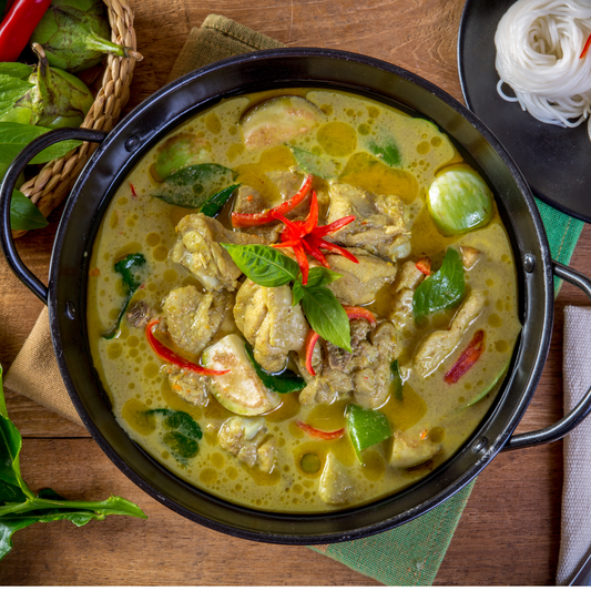Green curry chicken family meal by The Yum Fork Co
